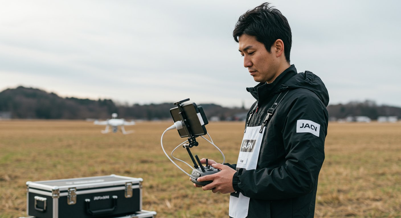 ドローンパイロットが機材を操作している様子