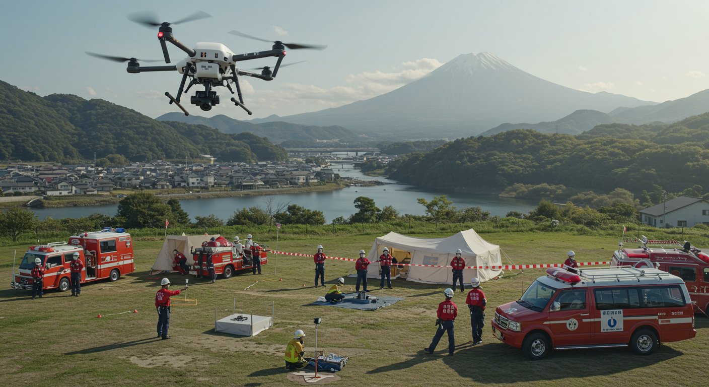 防災訓練でのドローン活用シーン
